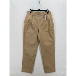 Express Ankle Pants Women's 6 Long Khaki Beige‎ Stretch Fabric Pleated Chino NWT